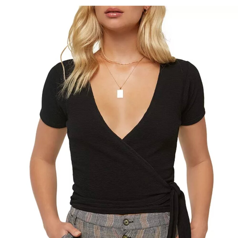 O'Neill Tabby RIb Knit Wrap Top V neck Blouse